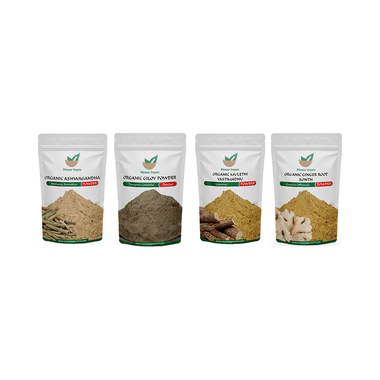 Mewar Impex  Combo Pack Of Organic Ashwagandha Powder, Organic Giloy Powder, Organic Ginger Root Sonth Powder & Organic Mulethi Yastimadhu Powder (100gm Each)