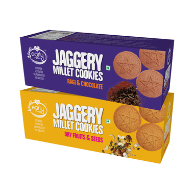 Early Foods Combo Pack Of Jaggery Millet Cookies Ragi & Chocolate And Jaggery Millet Cookies Dry Fruits & Seeds (150gm Each)