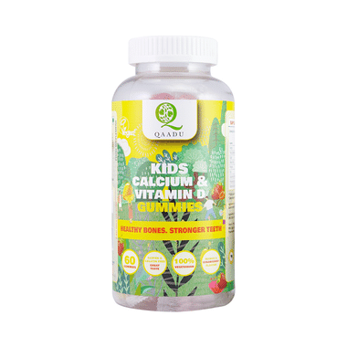 Qaadu Kids Calcium & Vitamin D Gummies | For Healthy Bones & Teeth | Flavour Mango & Strawberry