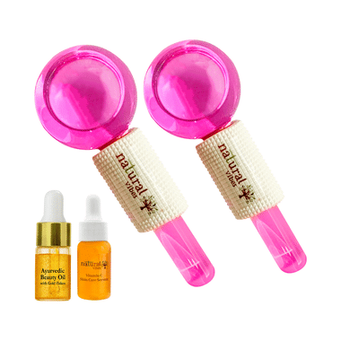 Natural Vibes Combo Pack Of 2 Ice Globe With Vitamin C Skin Care Serum 3ml & Ayurvedic Beauty Oil With Gold Flakes 3ml Free Pink