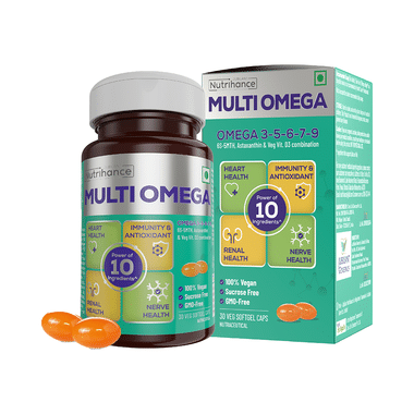 Jubilant Nutrihance Multi Omega 3-5-6-7-9 | Vegetarian Softgel for Heart, Renal & Nerve Health
