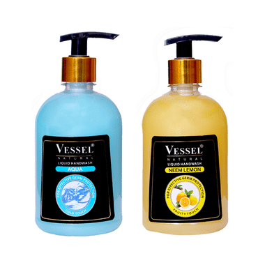 Vessel Bottle Combo Pack Of Natural Liquid Handwash Aqua And Neem Lemon (500ml Each)