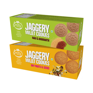 Early Foods Combo Pack Of Jaggery Millet Cookies Ragi & Amaranth And Jaggery Millet Cookies Dry Fruits & Seeds (150gm Each)