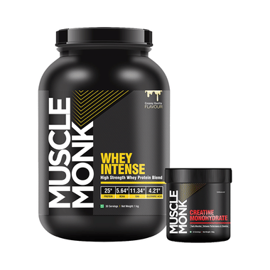 Muscle Monk Combo Pack Of Whey Intense High Strength Whey Protein Blend 1kg & Creatine Monohydrate 100gm Creamy Vanilla & Unflavoured
