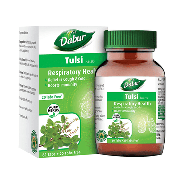 Dabur Pure Herbs Respiratory Health Tulsi Tablets - Get 20 Tablets Free