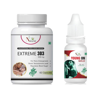 Natural Combo Pack Of Extreme 303, 500mg Capsule (60) & Young On Gold 15ml