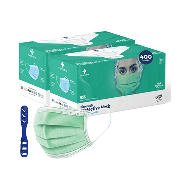 Care View 3 Ply Disposable Surgical Mask With Built In Metal Nose Pin And 1 Melt Blown Layer (50 Each) Green