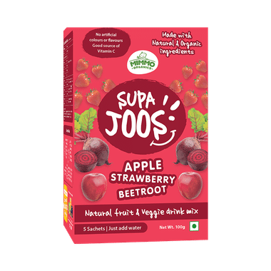 Mimmo Organics Supa Joos Natural Fruit & Veggie Drink Mix 24 Months Plus (100gm Each) Apple, Strawberry, Beetroot