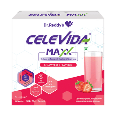 Dr Reddy's Celevida Maxx Sachet For Muscles & Weight Loss | Flavour Strawberry