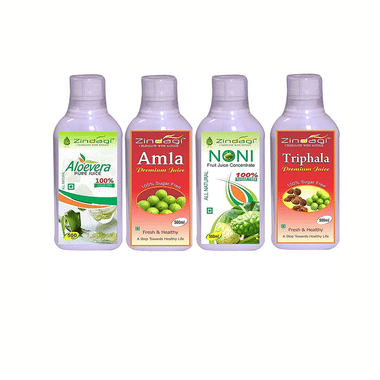 Zindagi Combo Pack of Amla Juice, Aloevera Juice, Triphala Juice & Noni Juice (500 ml Each)