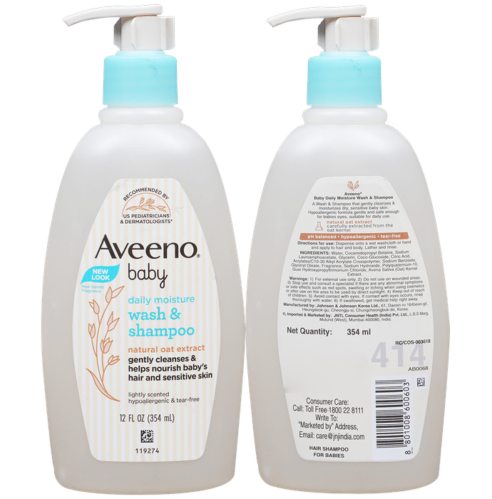Aveeno Baby Daily Moisture Wash & Shampoo | For Sensitive Skin | Tear-Free Formula