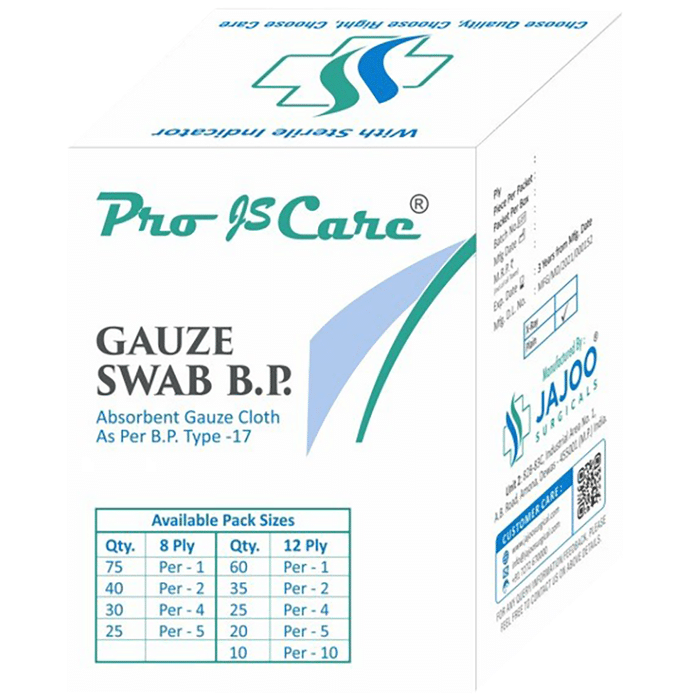 Pro Js Care Gauze Swab B.P 7.5cm x 7.5cm x 8ply