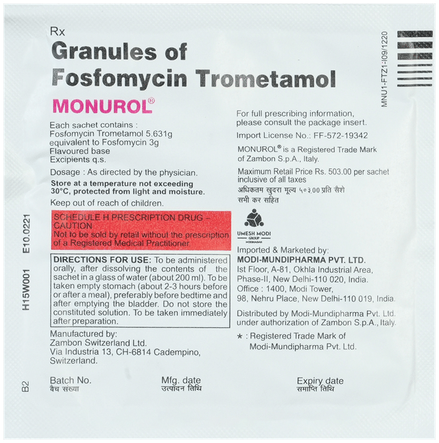 Monurol 3gm Granules For Oral Solution 8gm