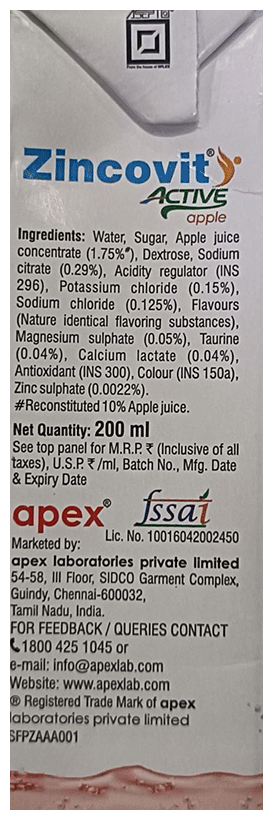ZINCOVIT ACTIVE(ORANGE) 200ML - Scraped Image
