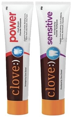 Clove Combo Pack of Power Fresh Breath Fluoride Toothpaste 100gm and Sensitive Anti-Sensitivity Fluoride Toothpaste 80gm