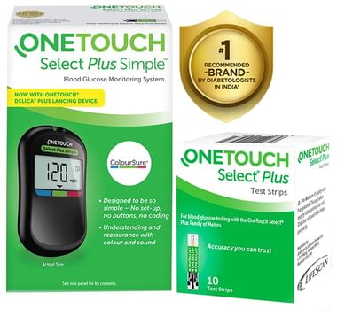 OneTouch Select Plus Simple Glucometer with 10 Free Strips Black