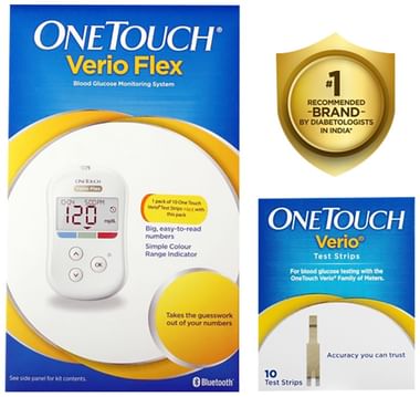 OneTouch Verio Flex Glucometer (Box of 10 Test strips Free)