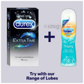 Sexual Wellness Combo of Durex Extra Time 10 Condom (Buy 2 Get 1 Free) and Durex Play Massage 2 in 1 Intimate Lubricant & Massage Gel 200ml thumbnail
