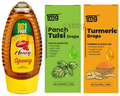 Warm Milk Mix Recipe of 1mg Turmeric Drops with Piperine 30ml, 1mg Panch Tulsi Drops 30ml and Dabur Honey Squeezy Buy 1 Get 1 Free 225gm thumbnail
