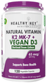 HealthyHey Nutrition Natural Vitamin K2 MK 7+Vegan D3 65mcg Vegetable Capsule thumbnail