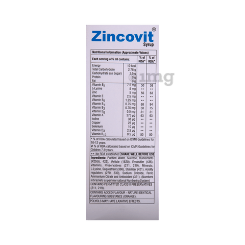 Zincovit Syrup Buy Bottle Of 200 Ml Syrup At Best Price In India 1mg