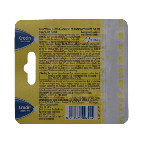 Crocin Cold Flu Max Tablet Buy Strip Of 15 Tablets At Best Price In India 1mg