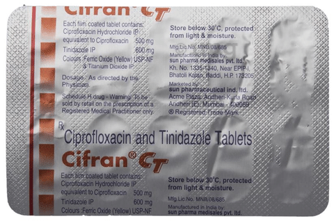 Ciprofloxacin 500mg tinidazole 600 mg