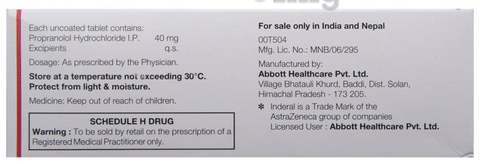 Inderal 40 Price In India