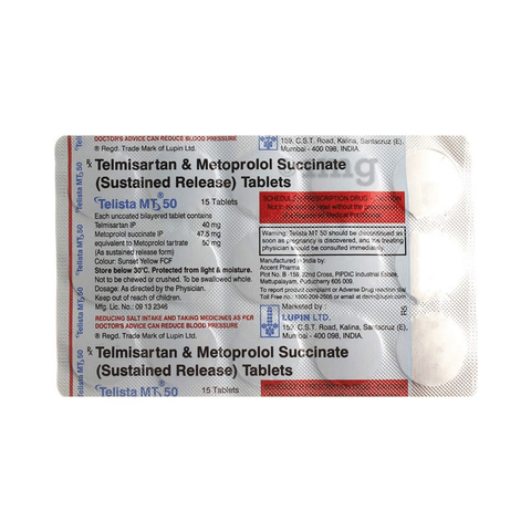 Telista Mt 50 Tablet Sr View Uses Side Effects Price And Substitutes 1mg