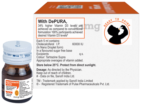 Depura 60000 Iu Vitamin D3 Oral Solution Helps Keep Bones Healthy Aids In Boosting Immunity Sugar Free Buy Bottle Of 5 Ml Oral Solution At Best Price In India 1mg