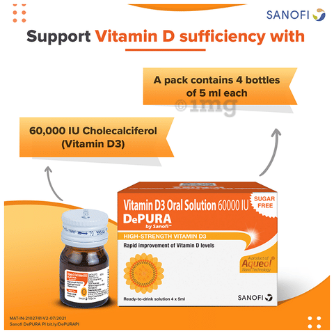 Depura 60000 Iu Vitamin D3 Oral Solution Helps Keep Bones Healthy Aids In Boosting Immunity Sugar Free Buy Bottle Of 5 Ml Oral Solution At Best Price In India 1mg