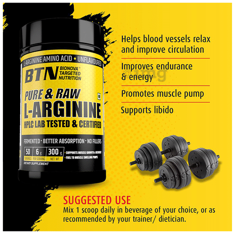 BTN Pure & Raw L- Arginine HPLC Tested & Certified Powder