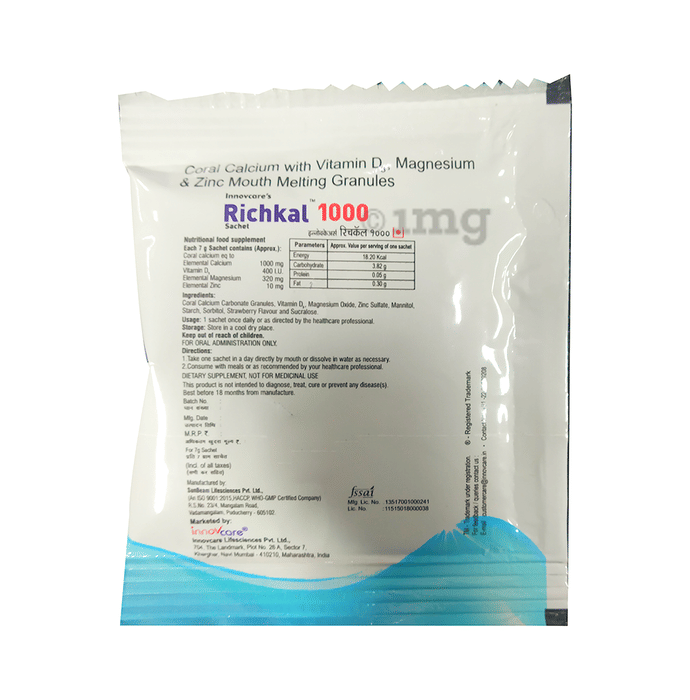 Richkal 1000 Sugar Free Granules Strawberry Buy Sachet Of 7 Gm Granules At Best Price In India 1mg