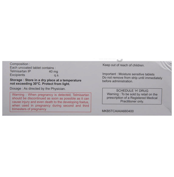 Telmikind 40 Tablet View Uses Side Effects Price And Substitutes 1mg