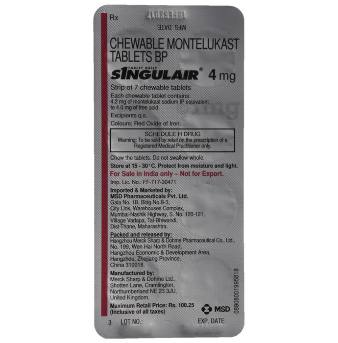 Singulair montelukast 4 mg