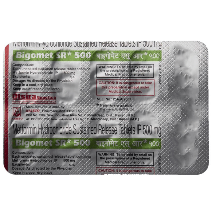 Bigomet Sr 500 Tablet View Uses Side Effects Price And Substitutes 1mg