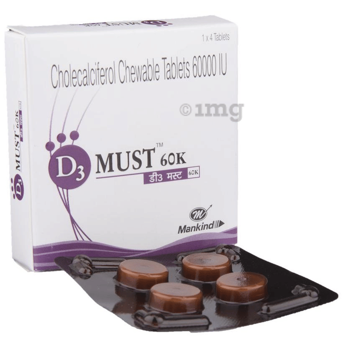 D3 Must 60K Tablet Buy strip of 4 Chewable Tablets at best price in