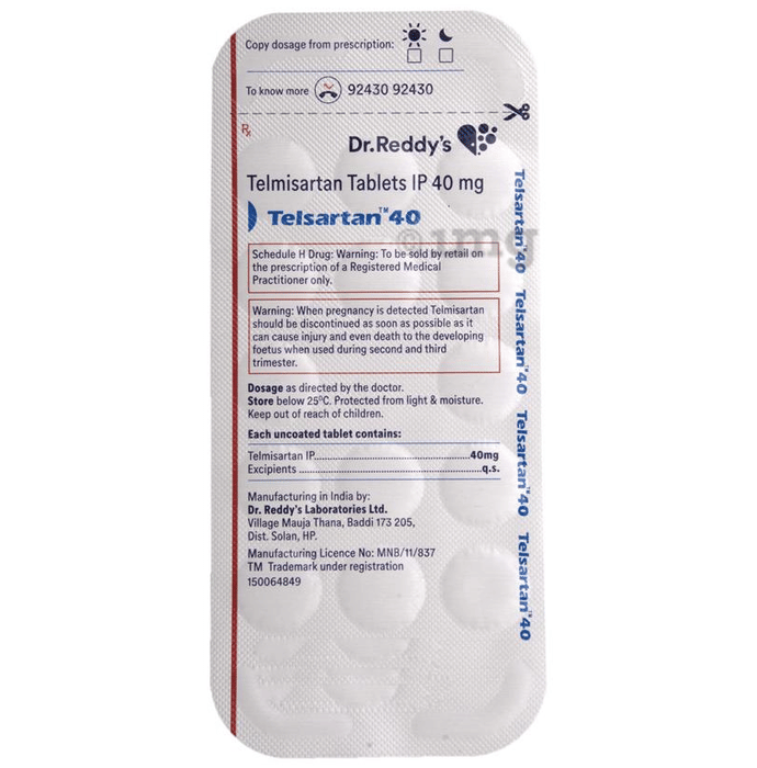 Telsartan 40 Tablet View Uses Side Effects Price And Substitutes 1mg