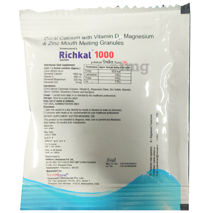 Richkal 1000 Sugar Free Granules Strawberry Buy Sachet Of 7 Gm Granules At Best Price In India 1mg