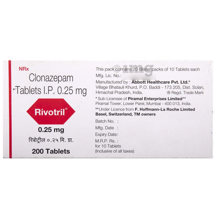 Rivotril clonazepam 0.5 mg 60 tabs