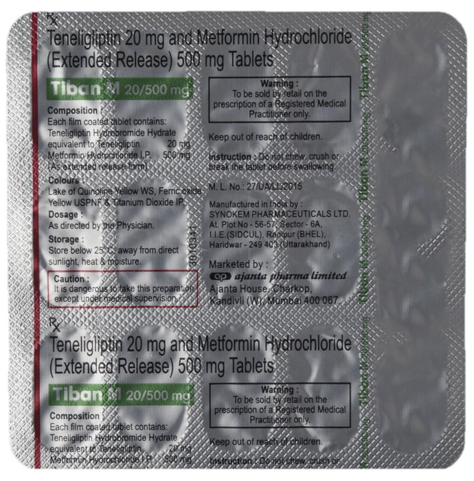 Tiban M 500mg Tablet Er View Uses Side Effects Price And Substitutes 1mg