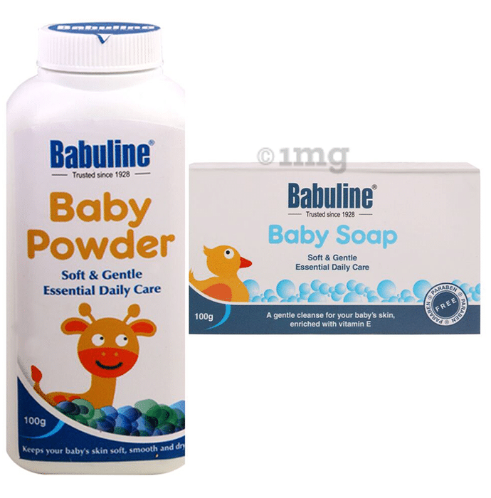 Babuline Combo Pack of Baby Powder 100gm (Pack of 2) & Baby Soap Travel 100gm (Pack of 2)