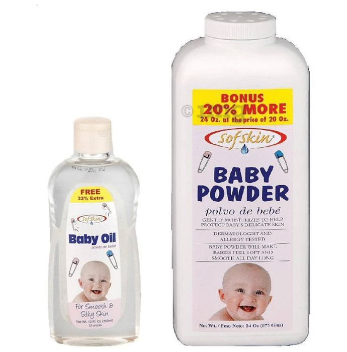 Sofskin Combo Pack of Baby Oil 350ml and Baby Powder 675gm