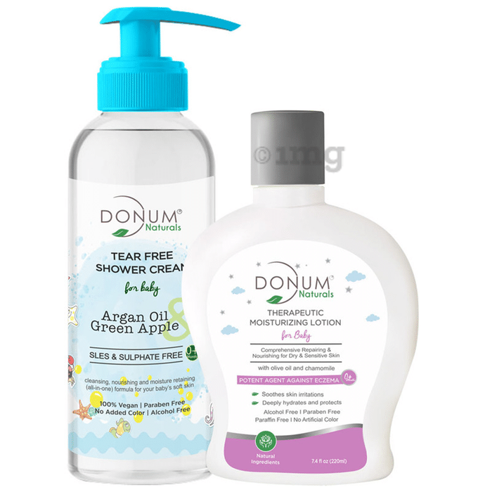 Donum Naturals Combo Pack of Tear Free Shower Cream and Therapeutic Body Moisturizing Lotion for Baby