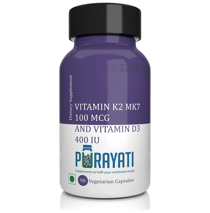 Purayati Vitamin K2 MK7 100mcg and Vitamin D3 400IU Vegetarian Capsules