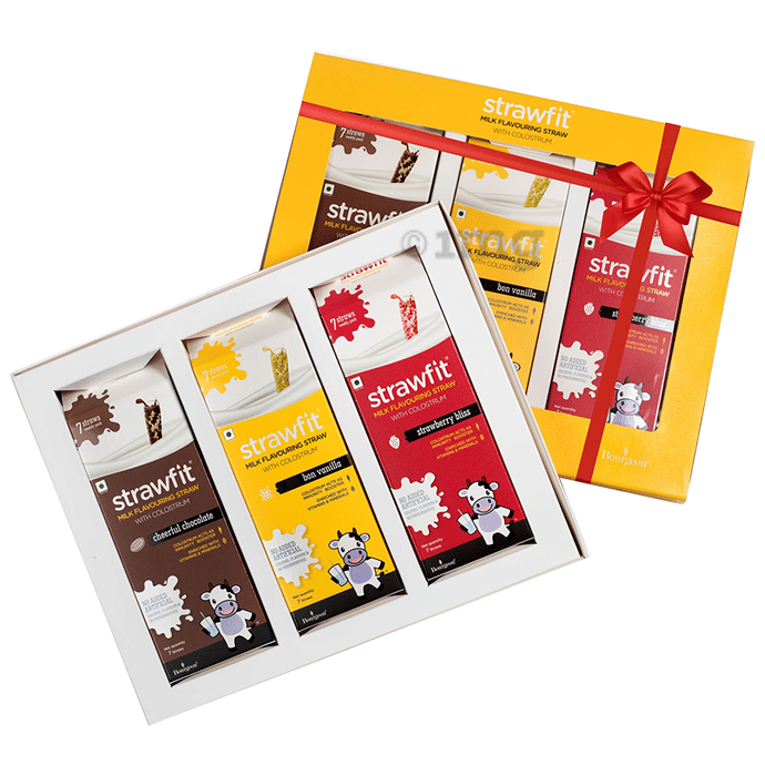 Strawfit Milk Flavouring Straw with Colostrum Cheerful Chocolate, Bon Vanilla & Strawberry Bliss
