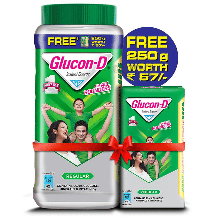 Glucon D with Glucon D Powder 250gm Regular Free Regular: Buy jar of 2