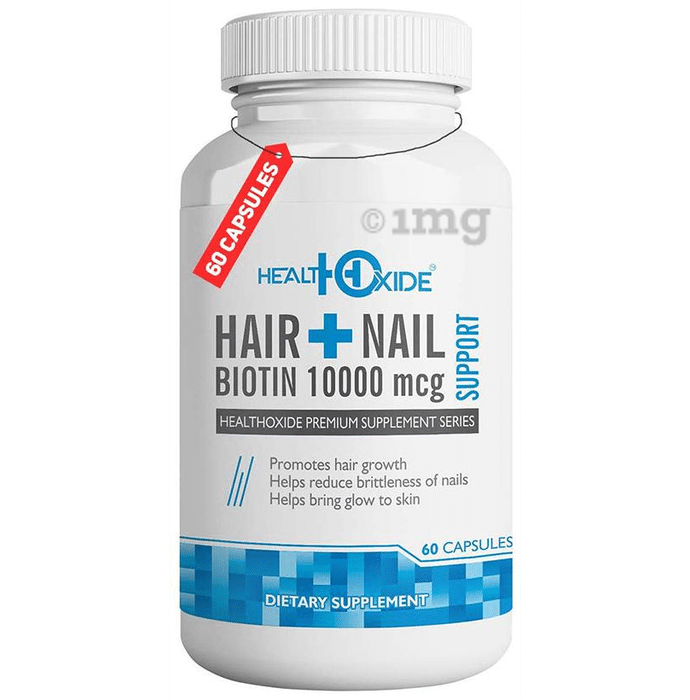 HealthOxide Hair + Nail Support Biotin 10000mcg Capsule