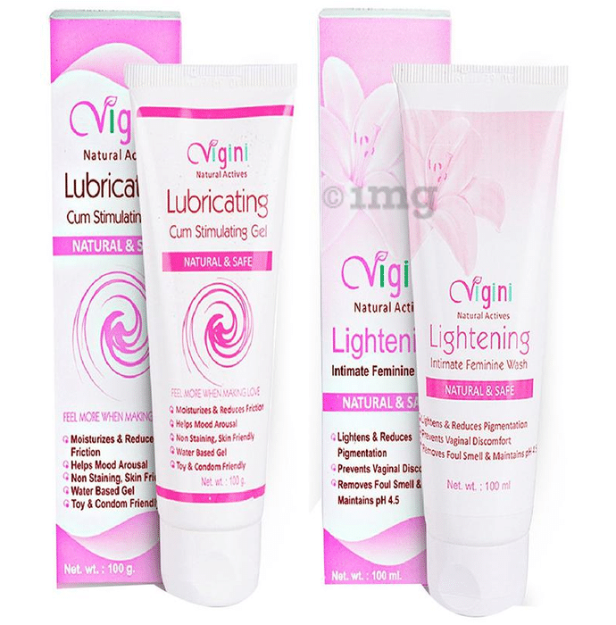 Vigini Combo Pack of Lubricating Cum Stimulating Gel 100gm and Lightening Intimate Feminine Wash 100ml