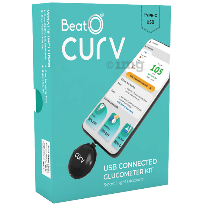 BeatO Curv Glucometer Kit - USB Type-C with 50 Strips